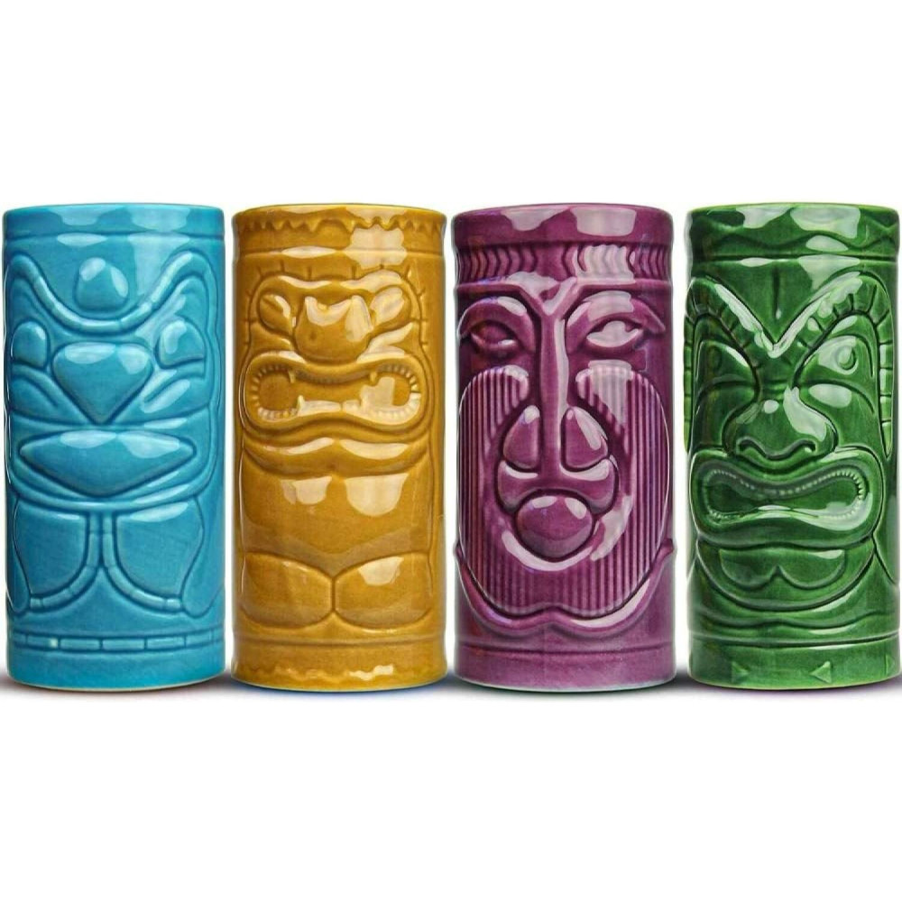 Σετ 4 Tiki Ποτήρια Κοκτέιλ MikaMax Tiki Mugs Κεραμικά για Εξωτικά Cocktails & Ποτά - 280ml (8718182079500)