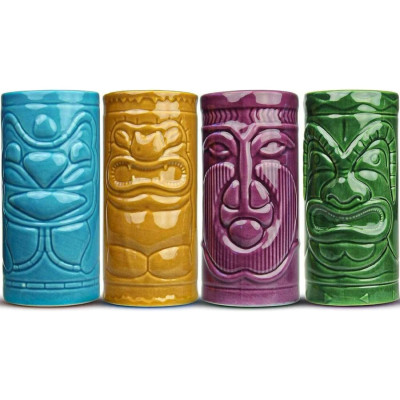 Σετ 4 Tiki Ποτήρια Κοκτέιλ MikaMax Tiki Mugs Κεραμικά για Εξωτικά Cocktails & Ποτά - 280ml (8718182079500)