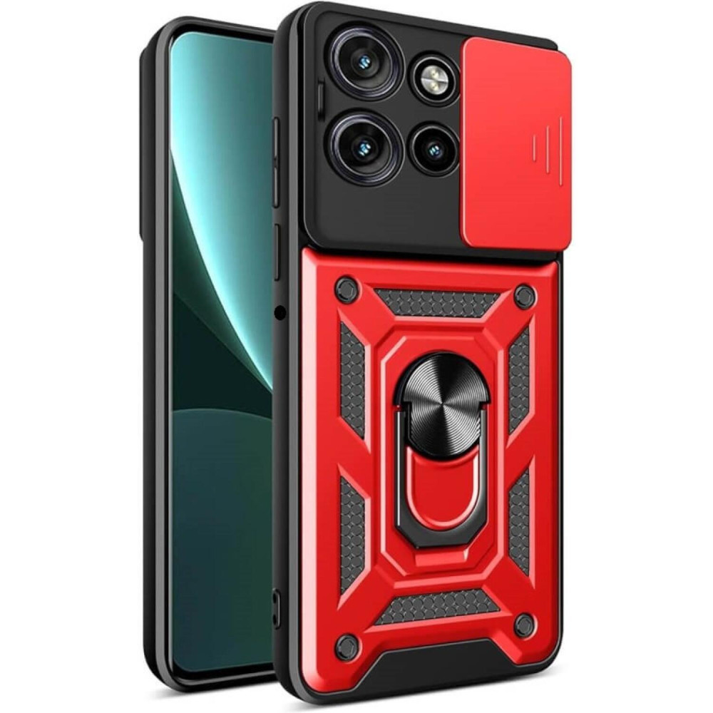 Θήκη Motorola Edge 60 Neo / Edge 50 Neo Bodycell Armor Slide Ανθεκτική με Κάλυμμα για την Κάμερα & Μεταλλικό Ring Holder - Red (5206015086601)