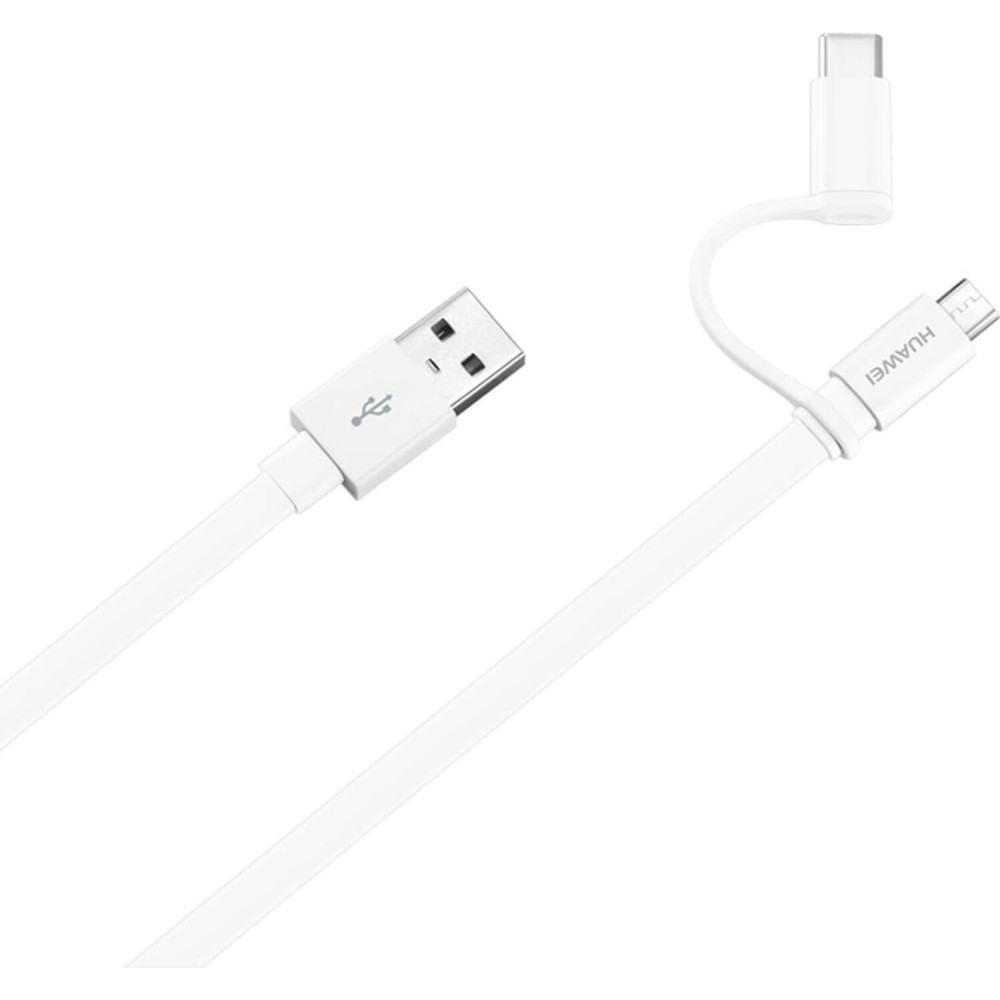 Καλώδιο Official Huawei Data Cable Flat USB-A σε Type-C / MicroUSB Φόρτισης & Μεταφοράς Δεδομένων 150cm 2A - White (04071417)