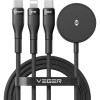 Καλώδιο Type-C Veger V730 3 σε 1 Φόρτισης και Μεταφοράς Δεδομένων σε Type-C 60W / Lightning 27W / Φορτιστή Apple & Galaxy Watch 150cm - Black (6977525752483)