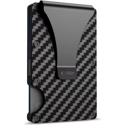 Αντικλεπτική Θήκη / Πορτοφόλι Καρτών Tech-Protect Thorn Card Wallet Σκληρή με RFID & Μεταλλικό Κλιπ - Carbon Black (5906302323869)