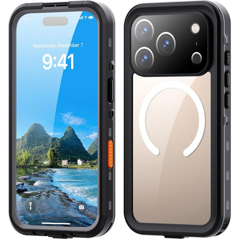 Θήκη iPhone 17 Pro ShellBox Αδιάβροχη Full Body 360° Διάφανη Ανθεκτική με MagSafe IP68 - Black (5949419337725)