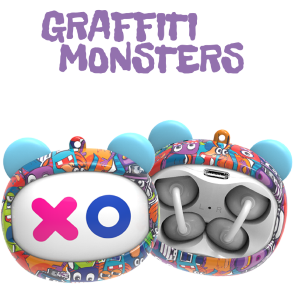 Bluetooth Ακουστικά Kiddoboo GOAT Earbuds Graffiti Monsters Ασύρματα για Παιδιά με Θήκη Φόρτισης που Αλλάζει Φάτσα - Multicolour (KBG08PNK)