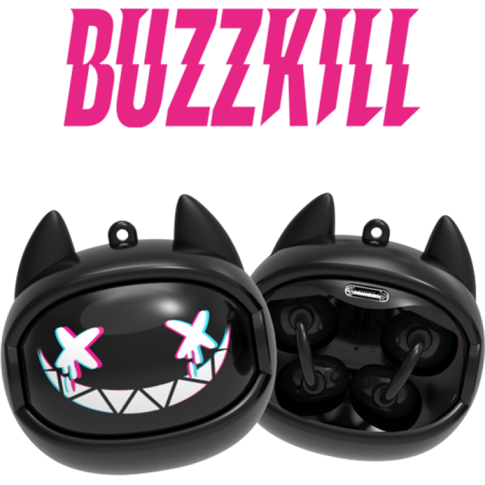 Bluetooth Ακουστικά Kiddoboo GOAT Earbuds Buzzkill Ασύρματα για Παιδιά με Θήκη Φόρτισης που Αλλάζει Φάτσα - Black (KBG08BLK)