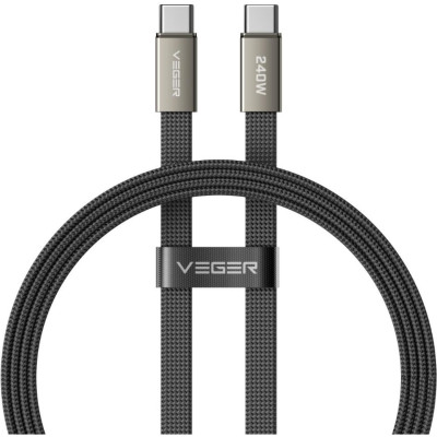 Καλώδιο Type-C Veger CC2-MTB σε Type-C Flat για Γρήγορη Φόρτιση & Μεταφορά Δεδομένων 150cm 240W - Black (6977525753527)