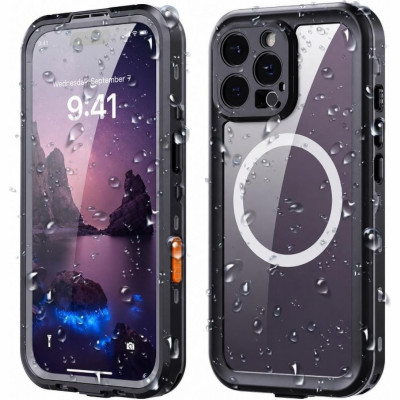 Θήκη iPhone 16 Pro ShellBox Αδιάβροχη Full Body 360° Διάφανη Ανθεκτική με MagSafe IP68 - Black (5949419250543)