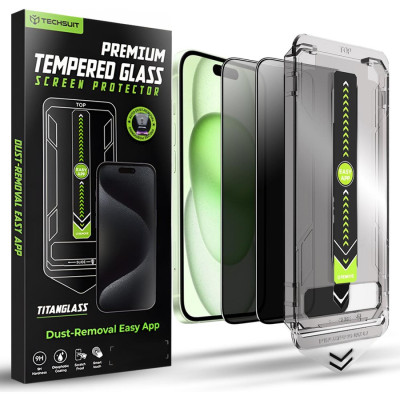 Tempered Glass iPhone 16 Plus / 15 Plus Techsuit Privacy TitanGlass Full Cover Full Face Αντιχαρακτικό Γυαλί Προστασίας Απορρήτου Οθόνης 2 Τεμάχια - Privacy (5949419323971)