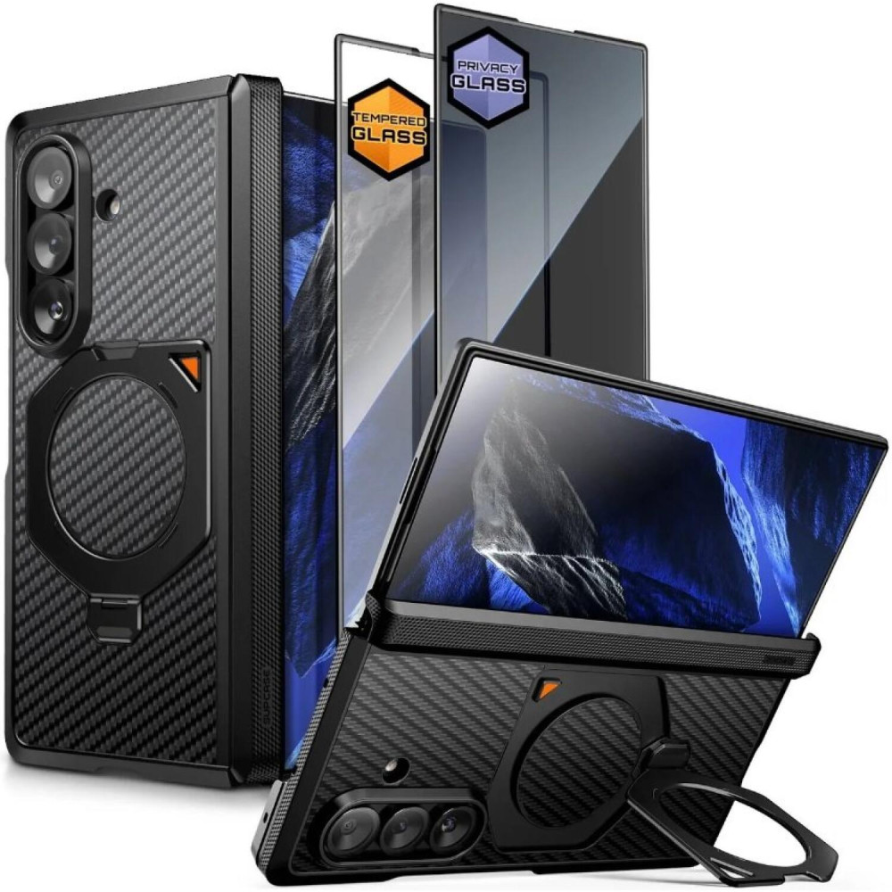 Θήκη Samsung Galaxy Z Fold8 Ultra Supcase Unicorn Beetle Aero Ανθεκτική MagSafe από Aramid Fiber 1500D με Περιστρεφόμενο KickStand + 2 x Tempered Glass Clear & Privacy - Aramid Black (843439162228)