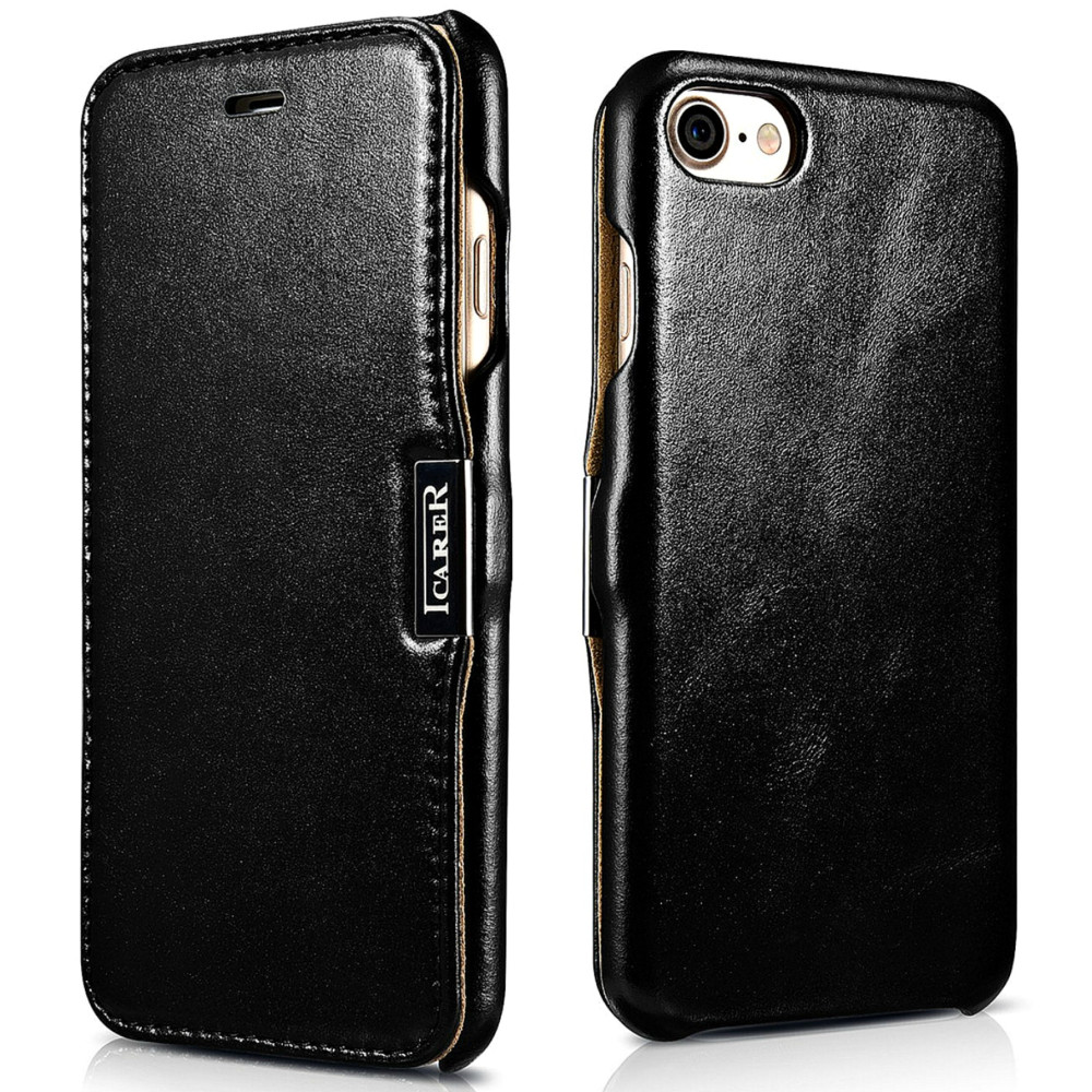 iCarer Vintage Series Side-Open Δερμάτινη Θήκη Apple iPhone SE 2022 / 2020 / 8 / 7 - Black (RIP702BL)