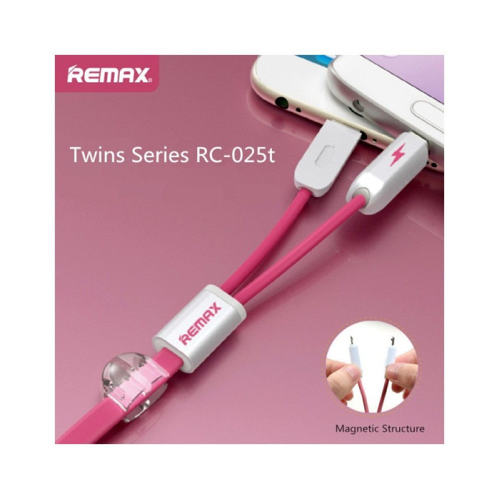 Remax Καλώδιο Φόρτισης και Μεταφοράς Δεδομένων 2 σε 1 USB to MicroUSB + Lightning - 1m (RM5-018-PNK) - Pink
