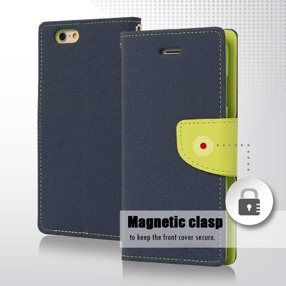 Mercury Fancy Diary Θήκη - Πορτοφόλι Samsung Galaxy J7 (2016) - Navy/ Lime (9839)