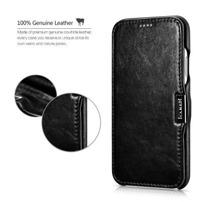 iCarer Vintage Series Side-Open Δερμάτινη Θήκη iPhone X / XS - Black (11747)