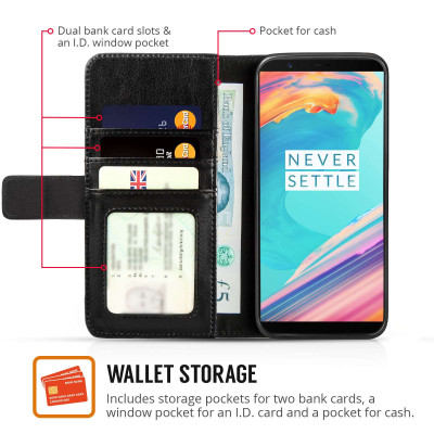 Caseflex Θήκη - Πορτοφόλι OnePlus 5T - Black & Screen Protector (ONE-PLUS-Z447)
