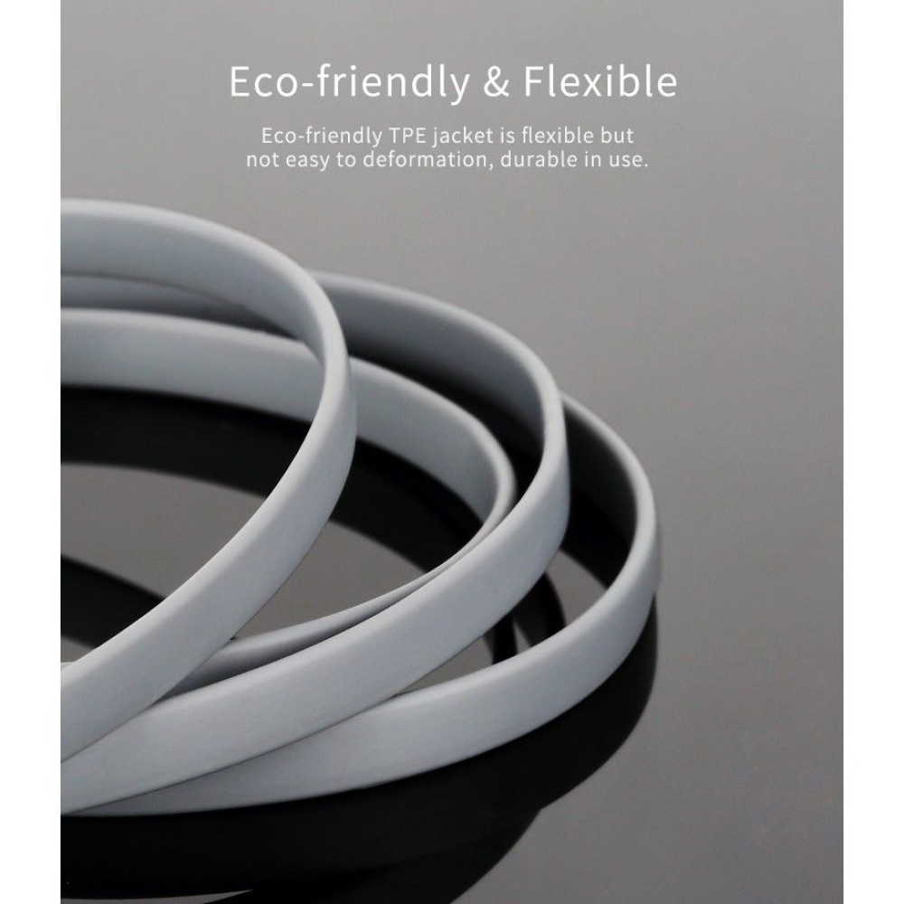 Rock Space Flat Καλώδιο Φόρτισης και Μεταφοράς Δεδομένων USB σε Type-C - 100 cm - Grey (13094)