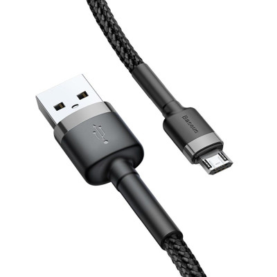 Baseus Καλώδιο Φόρτισης και Μεταφοράς Δεδομένων USB σε MicroUSB - 2A - 300cm - Grey/Black (CAMKLF-HG1)