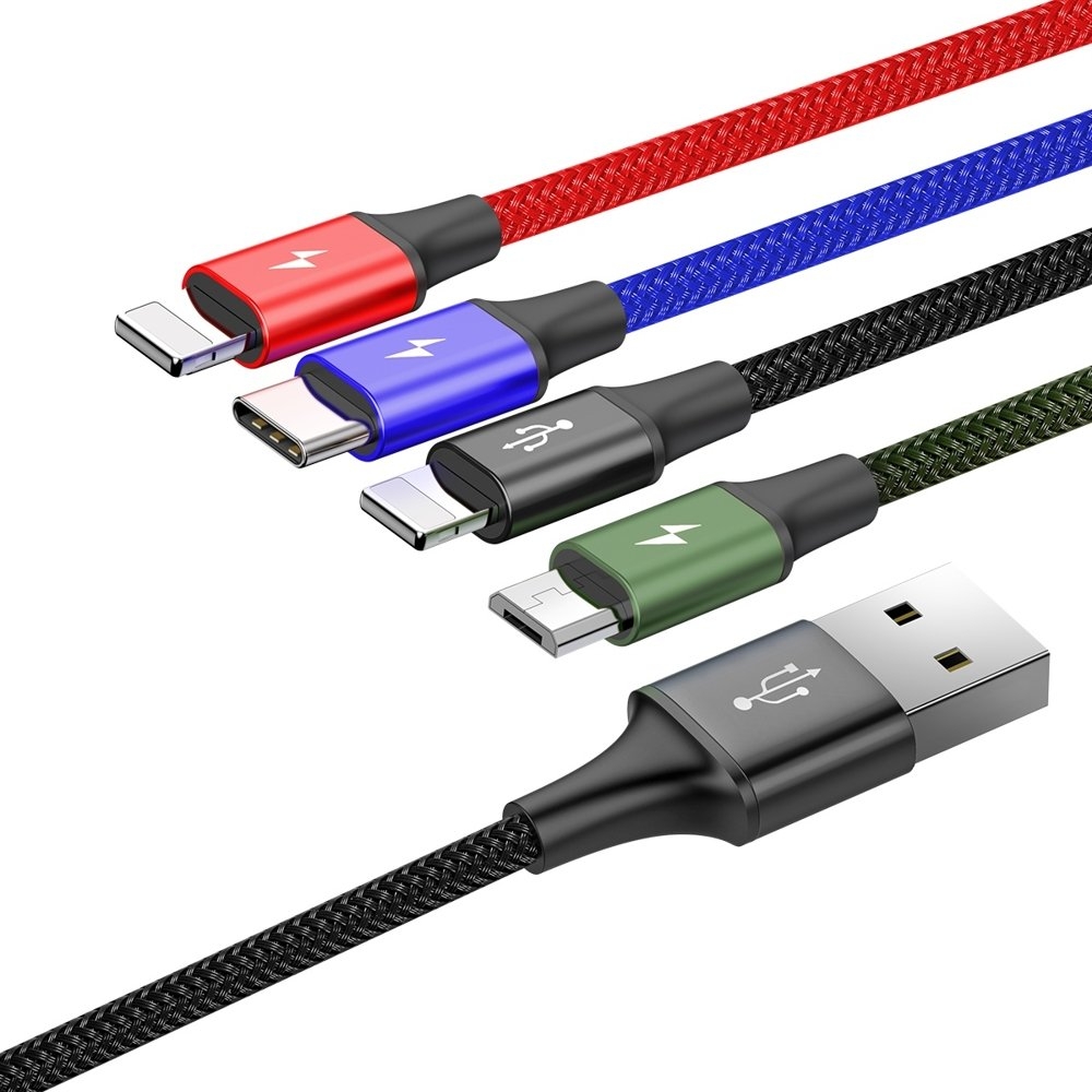 Baseus Rapid Series 4 in 1 Καλώδιο Φόρτισης USB σε Lightning x 2, Micro-usb & Type-c - 3.5A - 1.2m - Πολύχρωμο (CA1T4-A01)