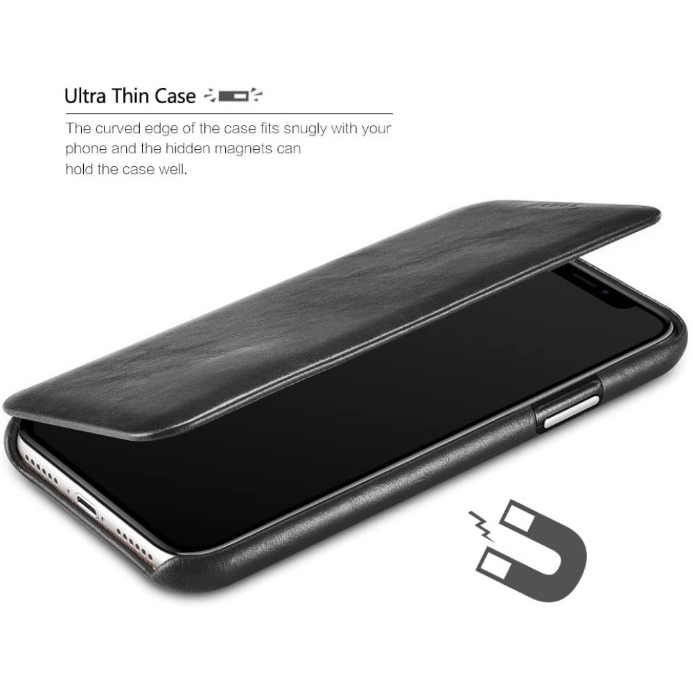 iCarer Vintage Series Curved Edge - Δερμάτινη Θήκη iPhone X / XS - Black (RIX17-BK)