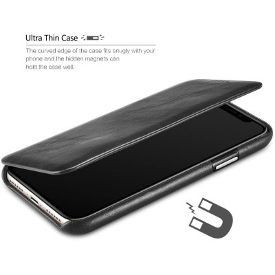 iCarer Vintage Series Curved Edge - Δερμάτινη Θήκη iPhone X / XS - Black (RIX17-BK)