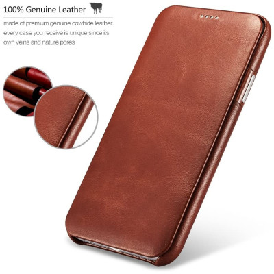 iCarer Vintage Series Curved Edge- Δερμάτινη Θήκη iPhone X / XS - Brown (RIX04a)