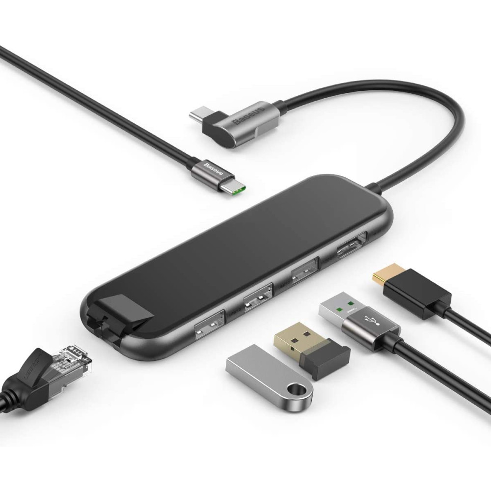 Baseus HUB Adapter - Πολυλειτουργικός Αντάπτορας 6 σε 1 Type-C - Dark Gray (CAHUB-DZ0G)