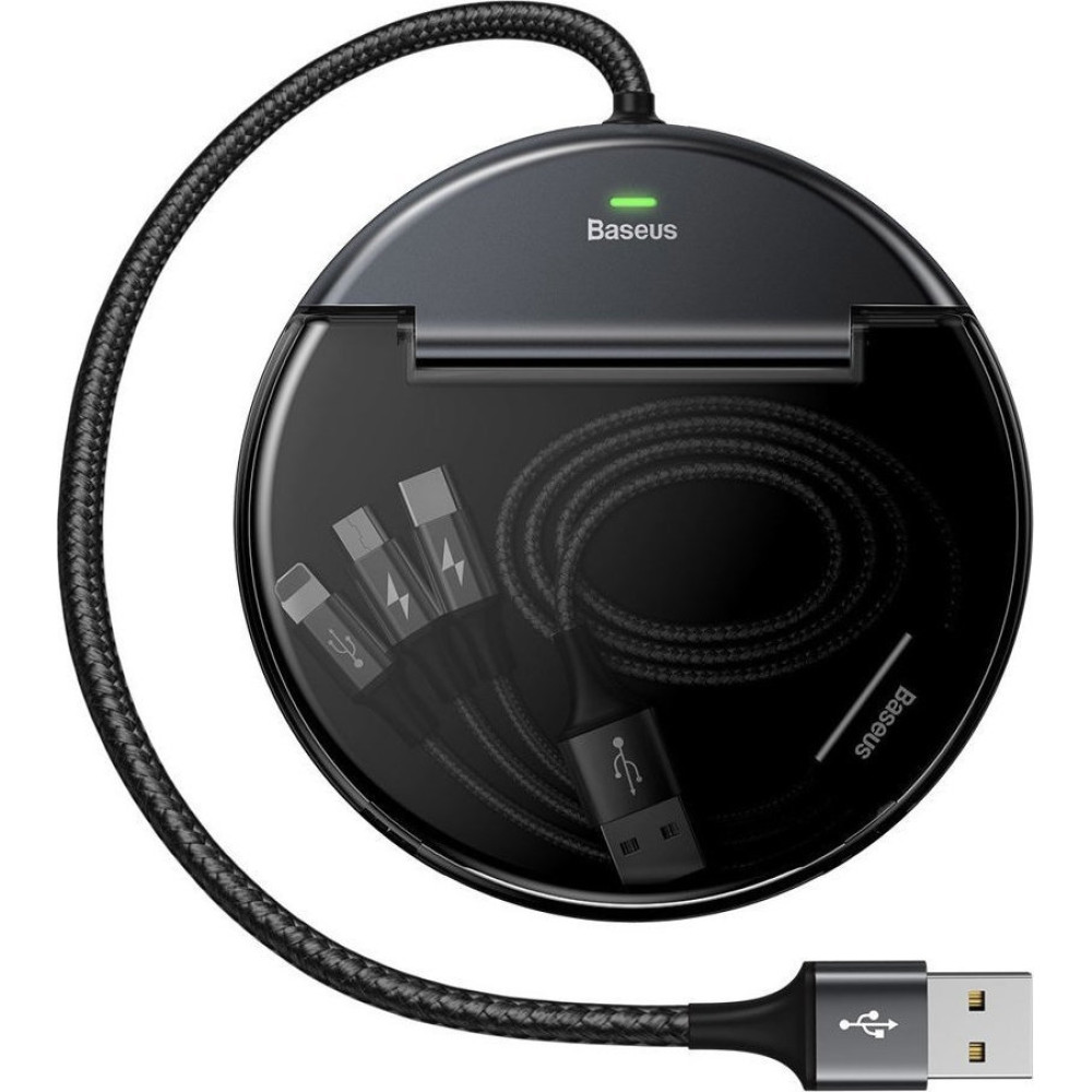 Baseus Σταθμός Φόρτισης Αυτοκινήτου με Θύρες 2 x USB / 1 x Type-C & Καλώδιο USB σε Type-C / Lightning / MicroUSB - 3A - Black (CAHUB-FX01)