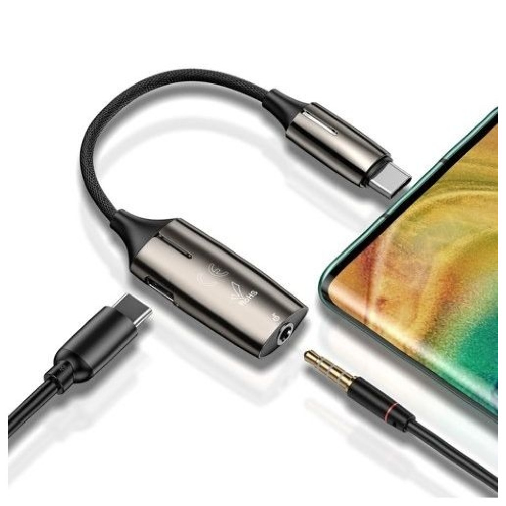 Baseus Audio Converter - 2 σε 1 Αντάπτορας Type-C (male) σε Type-C (female) & Υποδοχή Ακουστικών Jack 3,5 mm - Grey (CATL60S-0A)