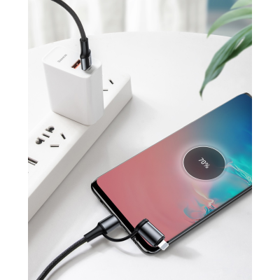 Baseus Καλώδιο Φόρτισης και Μεταφοράς Δεδομένων 2 σε 1 - Type-C σε Type-C & Type-C σε Lightning 100cm 60W - Black (CATLYW-I01)