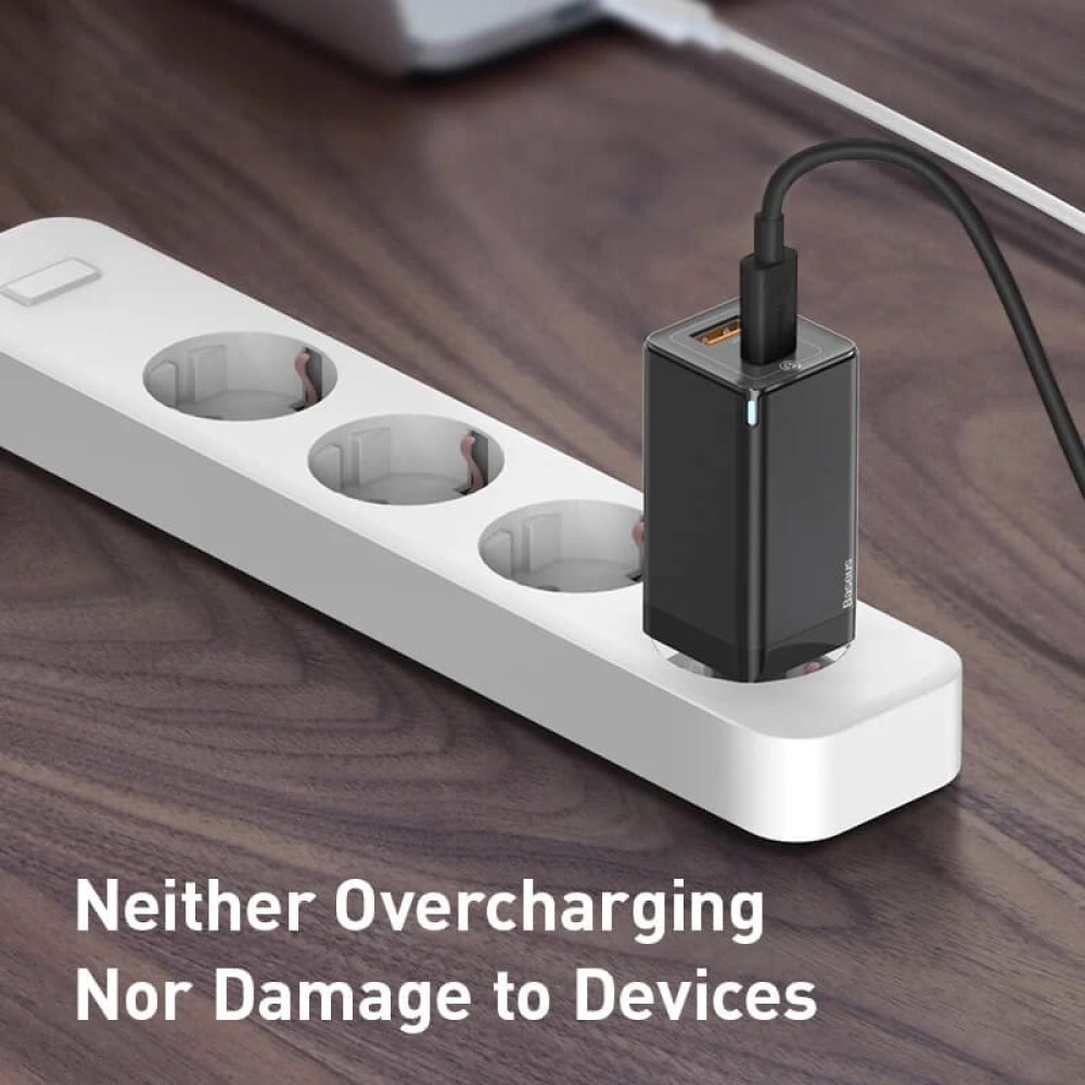 Baseus PD - Φορτιστής Ταξιδιού με Αποσπώμενο Καλώδιο και Υποδοχές Type-C x 1  / USB-A x 1 - 45W - Black (CCGAN-U01)