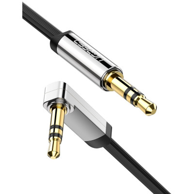 Ugreen Flat Καλώδιο Ήχου Aux Audio - 3.5mm Jack (male) σε 3.5mm Jack Ορθή Γωνία (male) 200cm - Black (10599)