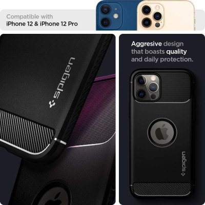 Spigen Θήκη Rugged Armor Apple iPhone 12 / 12 Pro - Matte Black (ACS01700)