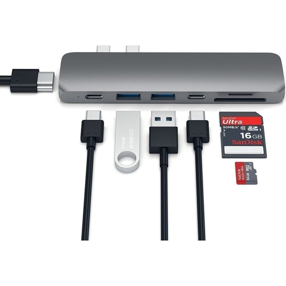 Satechi Type-C Pro Hub Αντάπτορας για Macbook - Με 2x Type-C / 1x 4K HDMI / 1x Type-C PD / 2x USB-A / 1x Type-C 5 Gbps / 1x microSD - Space Gray (ST-CMBPM)