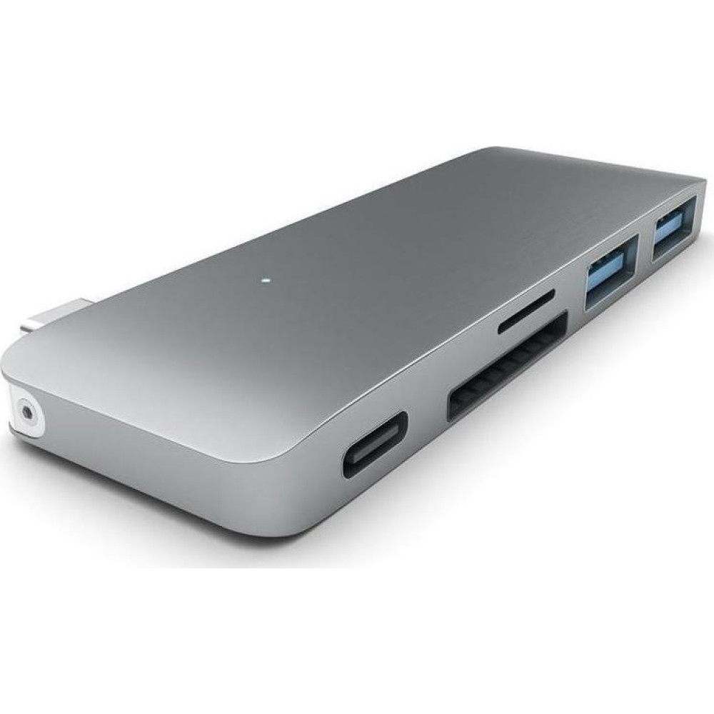 Satechi Αντάπτορας Type-C Passthrough Hub για Macbook 12"- Με 2x USB-A / 1x Type-C / 1x SD & Micro SD - Space Gray (ST-TCUPM)