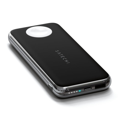 Satechi Quatro Wireless Power Bank - Φορητή Μπαταρία Ασύρματης Φόρτισης Qi με Type-C & USB-A για iPhone - Apple Watch & AirPods - 10,000mAh - Black (ST-UC10WPBM)