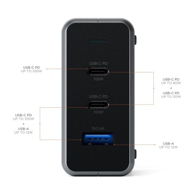 Satechi Compact Dual GaN Φορτιστής Ταξιδιού 100W - Με x1 USB-A / x2 USB Type-C - Space Grey (ST-TC100GM-EU)