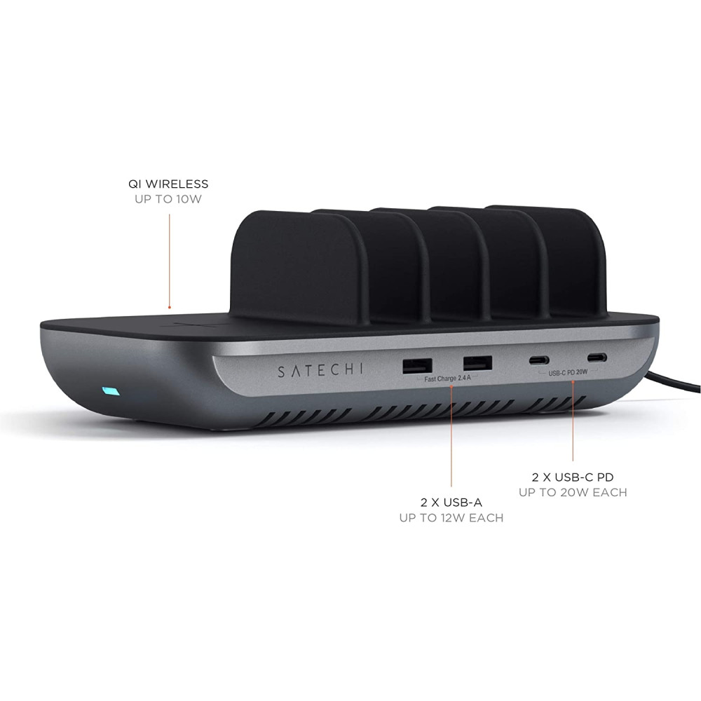Satechi Dock5 Multi-Device Charging / Wireless Station - Βάση Ασύρματης & Ενσύρματης Φόρτισης - Space Grey (ST-WCS5PM)