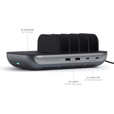 Satechi Dock5 Multi-Device Charging / Wireless Station - Βάση Ασύρματης & Ενσύρματης Φόρτισης - Space Grey (ST-WCS5PM)