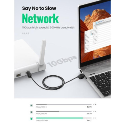 Ugreen NW107 Καλώδιο Ethernet RJ45 σε RJ45 - 10Gbps - Cat.7 - STP - 8m - Black (11272)