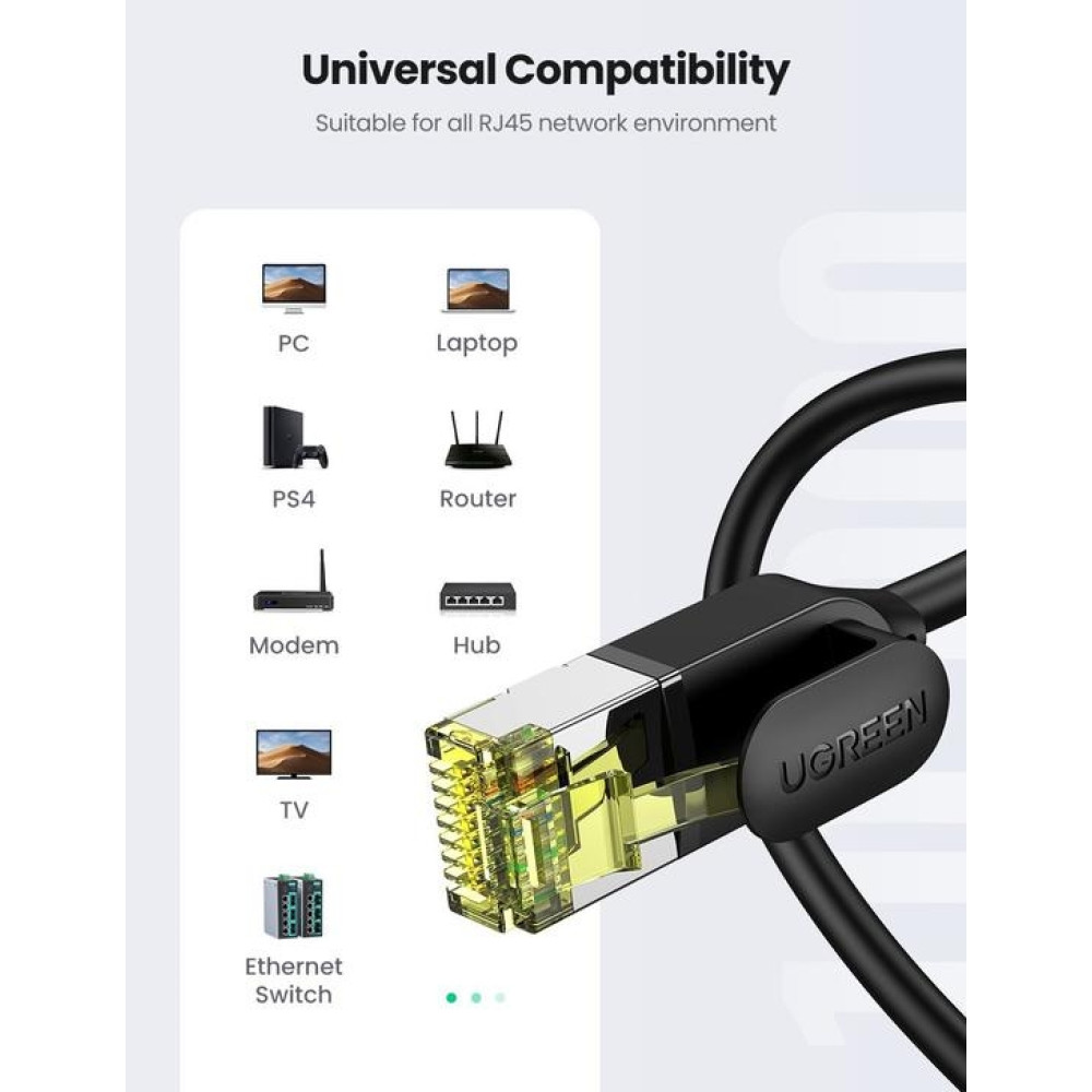 Ugreen NW107 Καλώδιο Ethernet RJ45 σε RJ45 - 10Gbps - Cat.7 - STP - 8m - Black (11272)