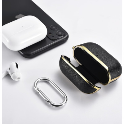 iCarer Electroplating PU Leather Θήκη για Apple AirPods Pro 1st Gen - Black / Gold (IAP054-BK)