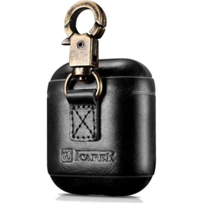 iCarer Vintage Δερμάτινη Θήκη με Γάντζο για Apple AirPods 2nd Gen / 1st Gen - Black (IAP032-BK)