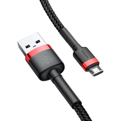 Baseus Καλώδιο Φόρτισης και Μεταφοράς Δεδομένων USB σε MicroUSB - 200cm - 1.5A - Red / Black (CAMKLF-C91)