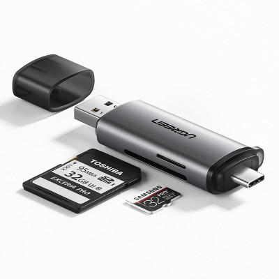 Ugreen 2 in 1 Card Reader - USB Stick / Αναγνώστης Καρτών USB (male) σε Type-C (male) με Θύρες SD/microSD - Grey / Black (50706)