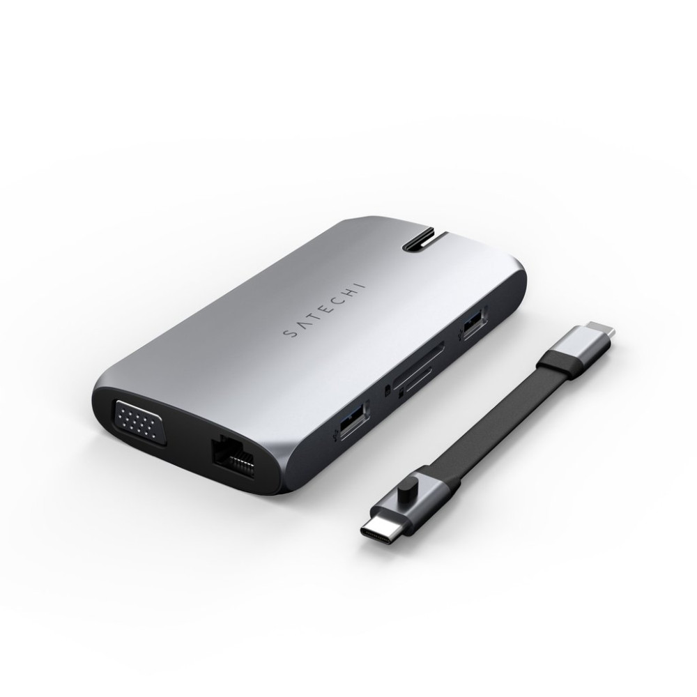 Satechi Αντάπτορας USB-C On The Go Multiport με 2 x Type-C / 2 x USB-A 3.0 / 1 x Gigabit Ethernet / 1 x HDMI 4K / 1 x VGA  / 1 x SD & MicroSD - Space Grey (ST-UCMBAM)