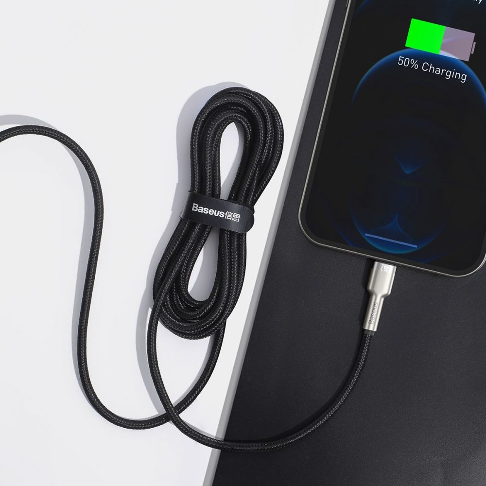 Baseus Cafule Metal - Καλώδιο Φόρτισης και Μεταφοράς Δεδομένων 2.4A - USB σε Lightning - 200cm - Black (CALJK-B01)