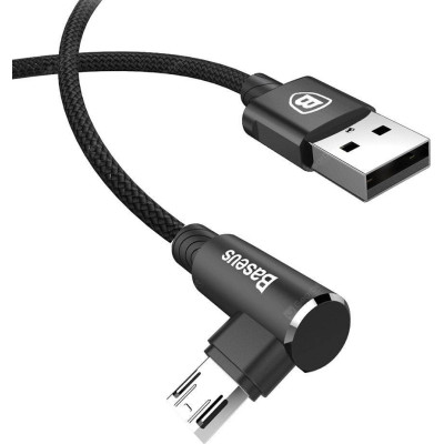 Baseus MVP Elbow - Καλώδιο Φόρτισης και Μεταφοράς Δεδομένων 1.5A - USB 2.0 σε Ορθή Γωνία MicroUSB - 200cm - Black (CAMMVP-B01)