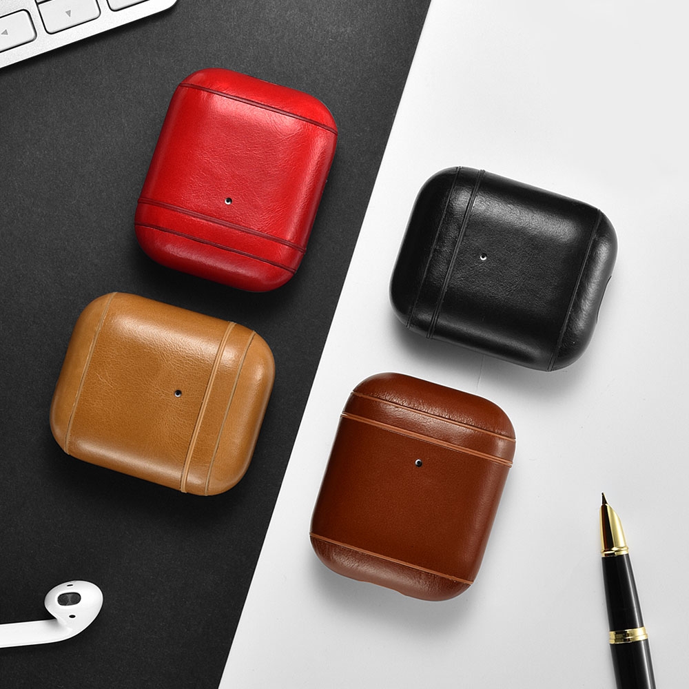 iCarer Vintage Δερμάτινη Θήκη για Apple AirPods 2nd Gen / 1st Gen - Black (IAP031-BK)