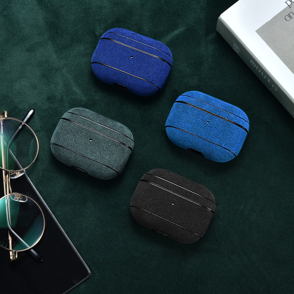 iCarer Alcantara Δερμάτινη Θήκη για Apple AirPods Pro 1st Gen - Black (WMAP006-BK)