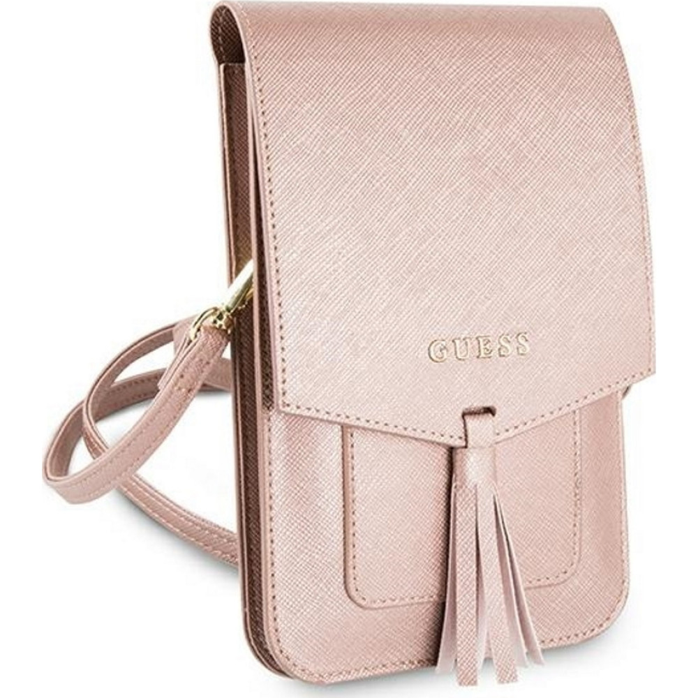 Guess 4G Logo Wallet Bag - Universal Θήκη - Πορτοφόλι Clutch με Φουντάκι για Κινητά έως 6.5" - Pink (GUWBSSAPI)