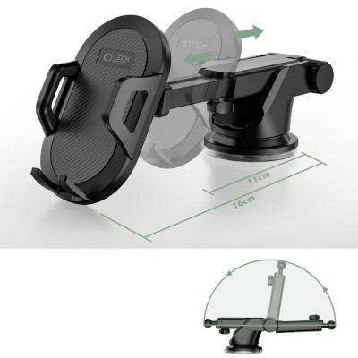 Tech-Protect V1 Dash & Windshield Car Mount - Universal Βάση Κινητών με Βεντούζα & Ρυθμιζόμενο Βραχίονα για Ταμπλό / Παρμπρίζ Αυτοκινήτου - Black (0795787710500)